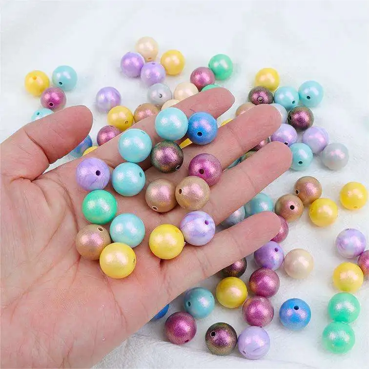 Bpa Free 15mm Silicone Glossy Teething Bead Food Grade Silicone Opal  Beads Silicone Focal Loose  Beads For Pens Making