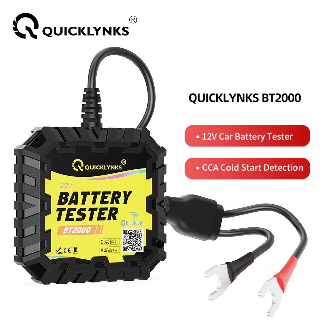 Quicklynks 12V Car Battery Tester BT2000 Automotive 12V Bluetooths 4.0 Battery Tester Monitor For All Car