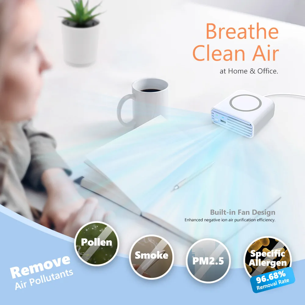 Mini 15W USB Wireless Fast Charger 3 In 1 Small Room Office Hotel Desktop Anion Generator Air Purifier