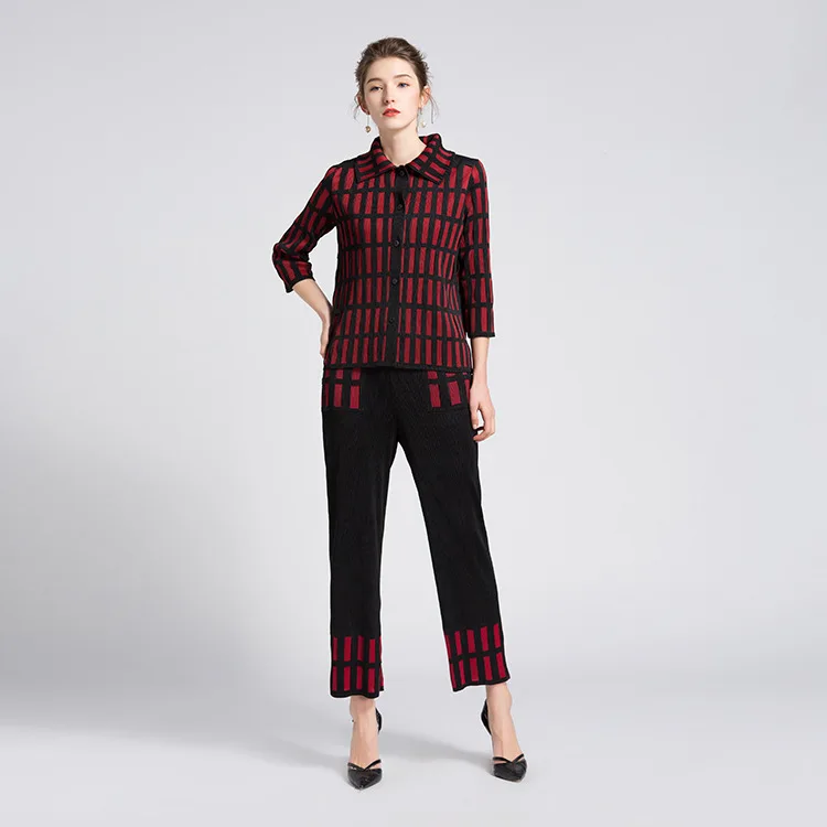 2020 fashion women outfit women fashion two piece sets guangzhou sanxuan trading  Stripe single breasted black red suit