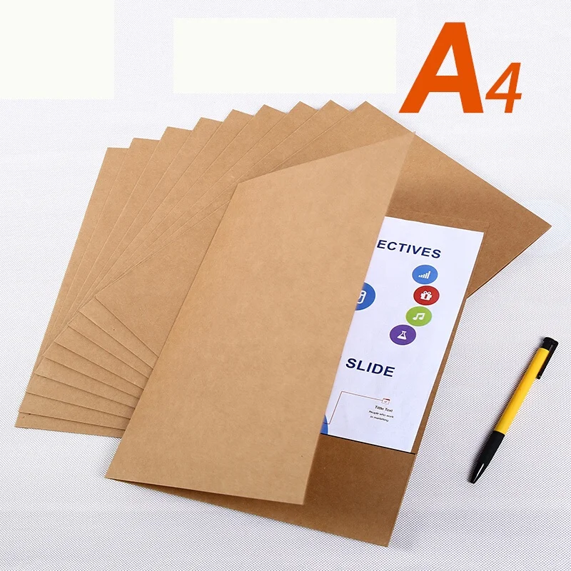 A3/A4/A5 Size Customized Brown Kraft Paper Cardboard Presentation Folder For Office Supplies