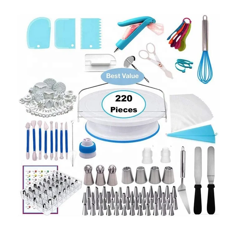 Hot Sale 220 PCS Pastry Baking Cake Decorating Supplies Set Kit for Beginners Cake Lovers