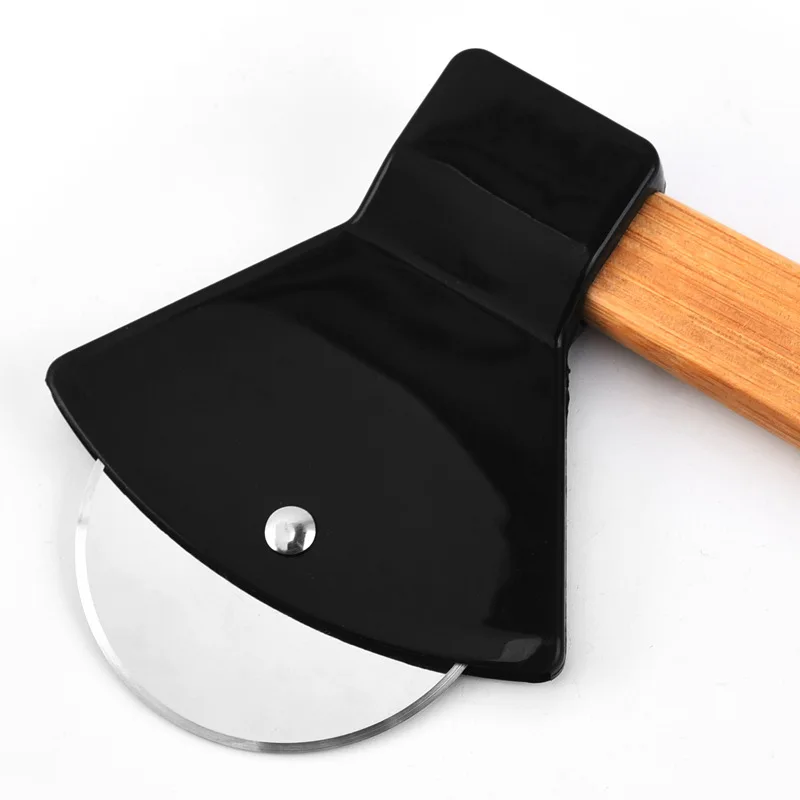 High Productivity Slicer Handle New Design Stainless Steel Axe Wood Pizza Cutter Wheel Logo Customized