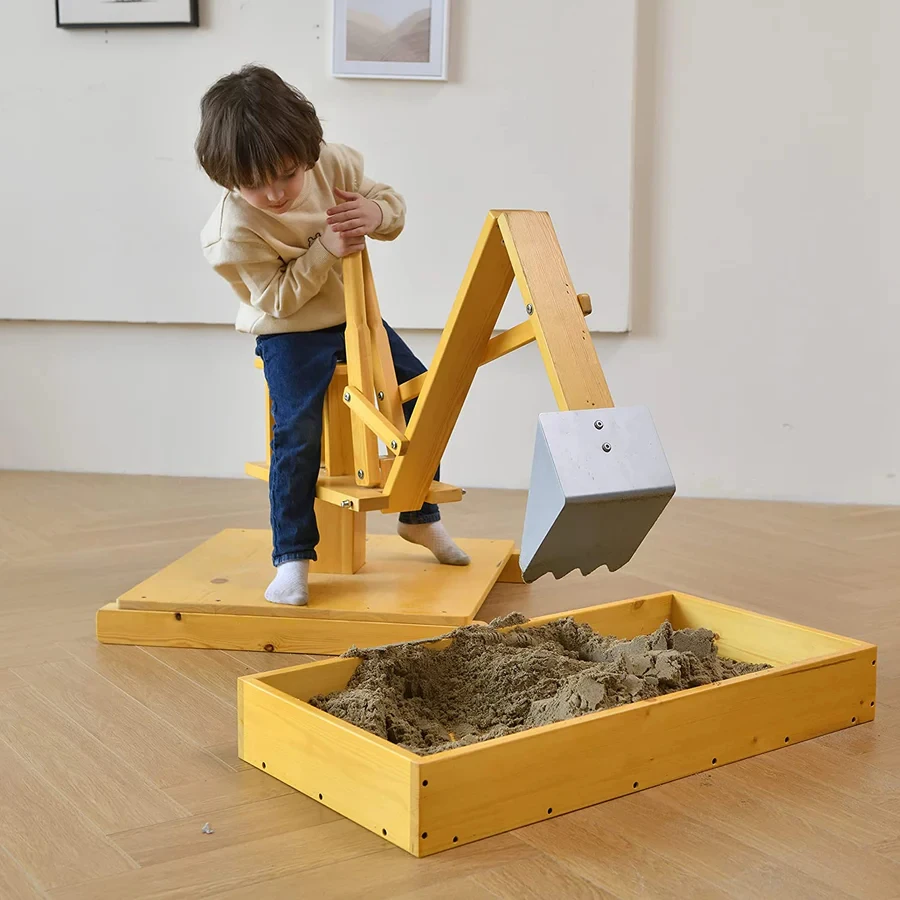 Kids Playground Equipment Wooden Sandbox Digging Toy with Working Crane