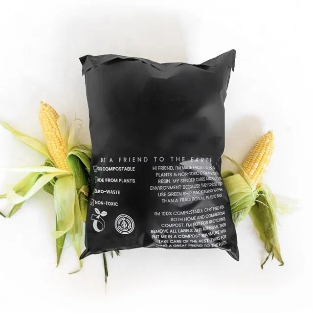 Black compostable adhesive tape clothing garment apparel bags