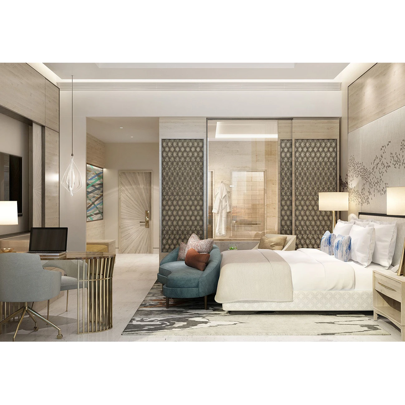 
Star hotel modern multi-style furniture customization hotel apartment villa bedroom furniture set bed whole house customization 