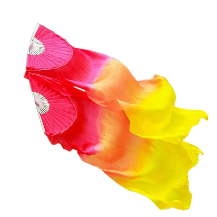 Green Dyeing Fire red-orange-Yellow  belly dance Long Bamboo fans veils