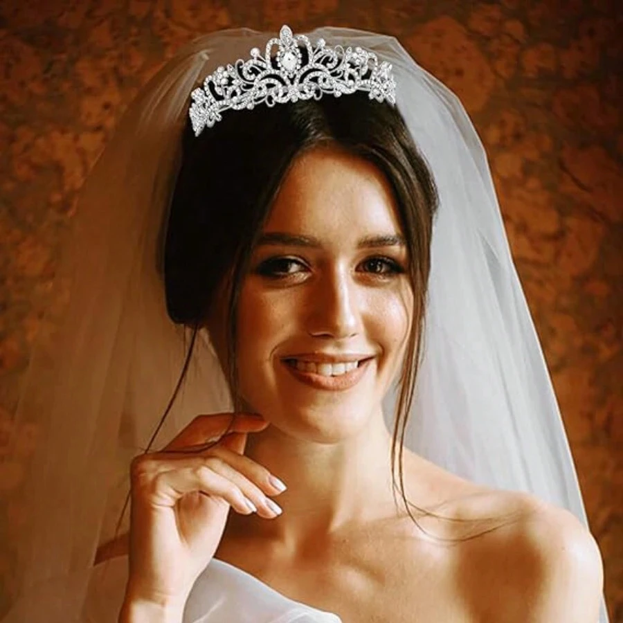 2pcs/Set Lace Bridal Veil Wedding Veils and Headpieces for Women White Brides Tiaras Crown Halloween