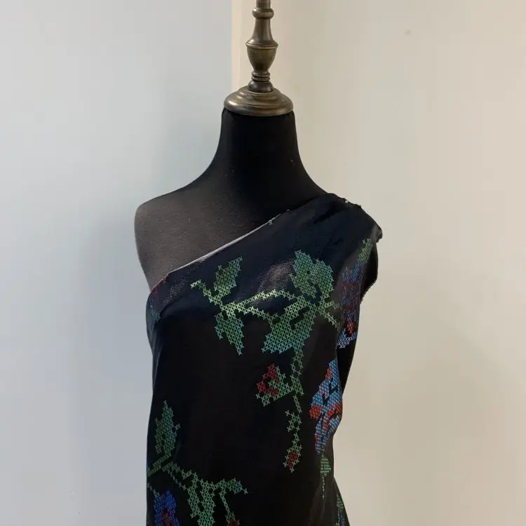 Blue BLACK Paisley Textile Nylon Polyester Brocade Jacquard Fabric For Dress