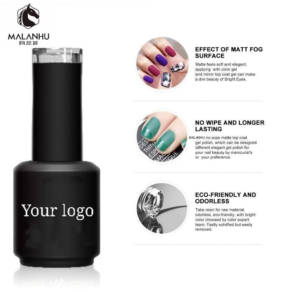 Custom brand name private label logo clear uv led gel nail polish velvet matte top coat