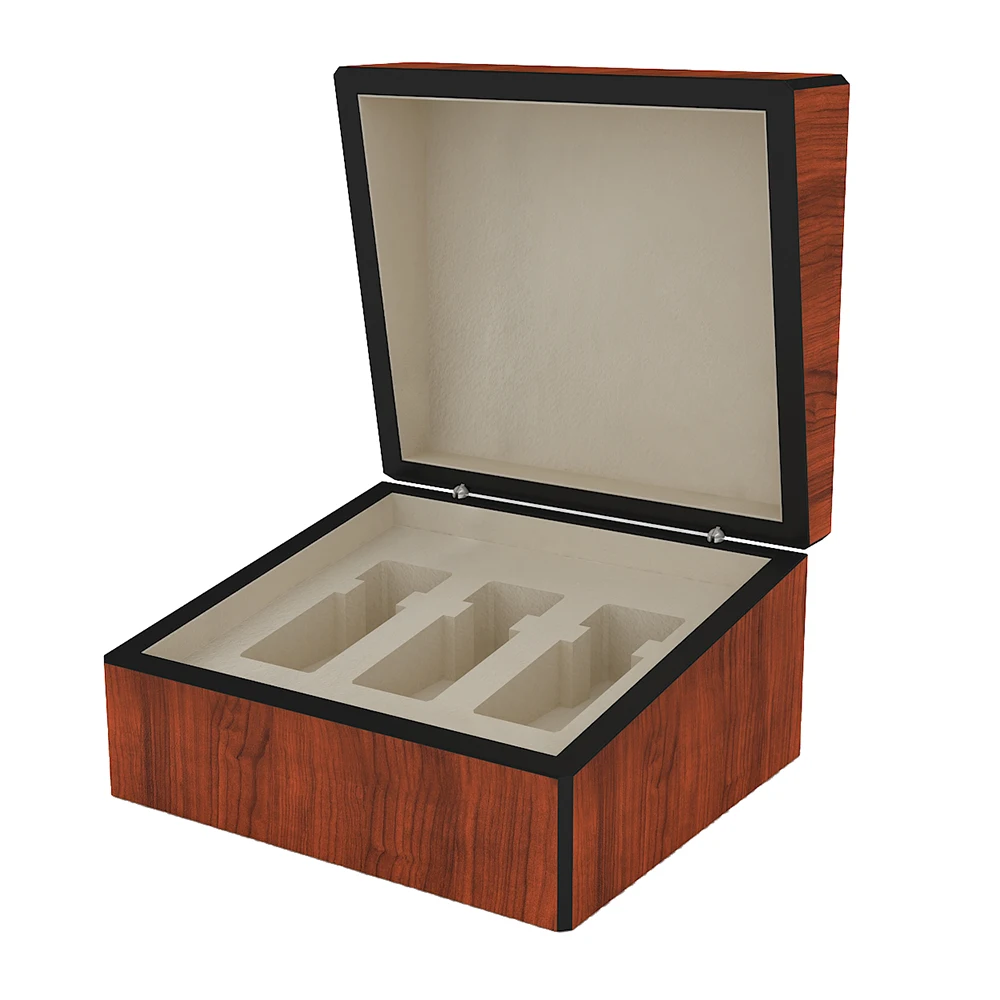Wooden perfume box holds 3 perfume bottles for luxury custom logo