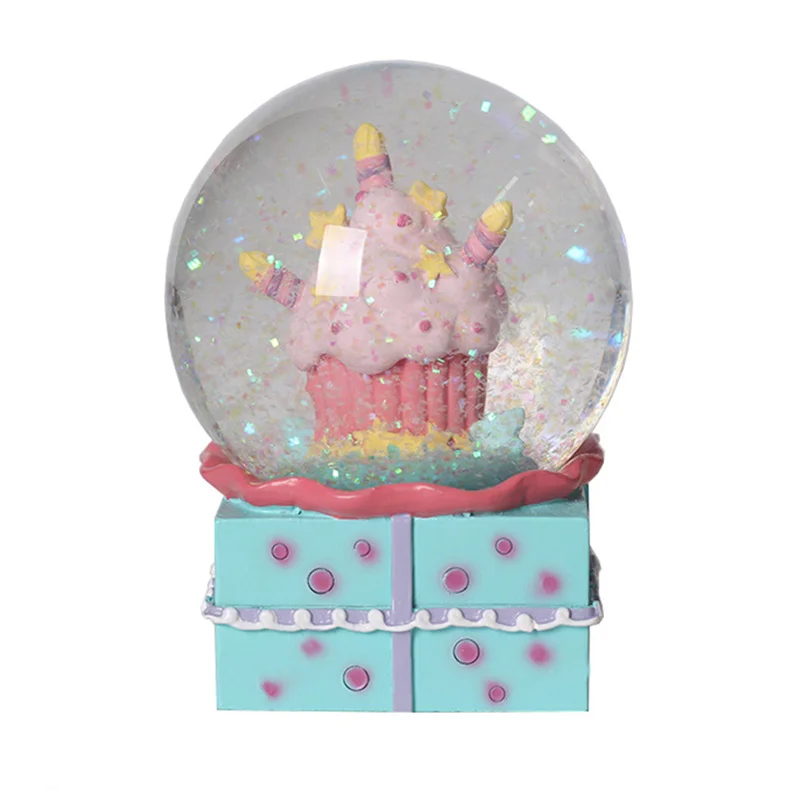 Resin Crafts Ice Cream Snow Globes Square Base Glass Water Globe Diy Ornament Custom Snow Globe Manufacturers