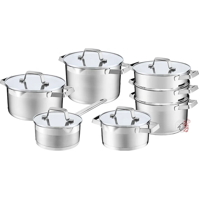 Wholesale customization kitchen cooking pots and pans set 12 pcs stainless steel non stick cookware set