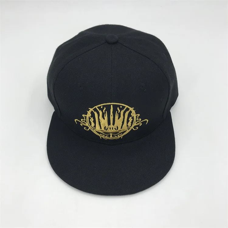 Wholesale Hip Hop Caps With Custom Golden Embroidery Logo  , Fashion Snap back Hats  For Men With Custom Logo
