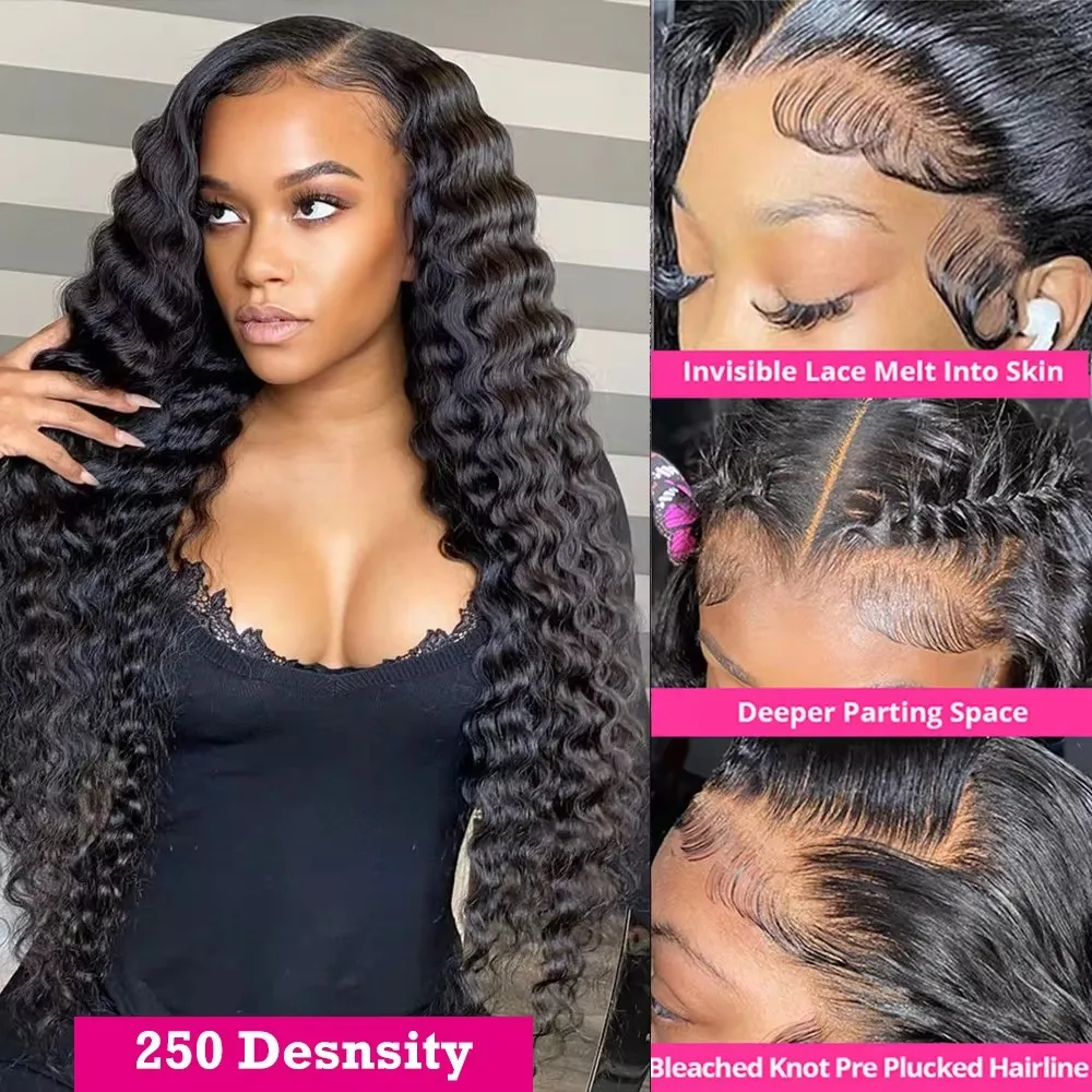 Raw Indian Hair 13X4 Transparent Lace Front Human Hair Wigs Cuticle Aligned Deep Wave Full HD Lace Frontal Wigs For Black Women