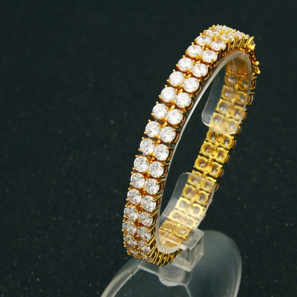wholesale hip hop cz diamond iced out 2 rows tennis bracelet