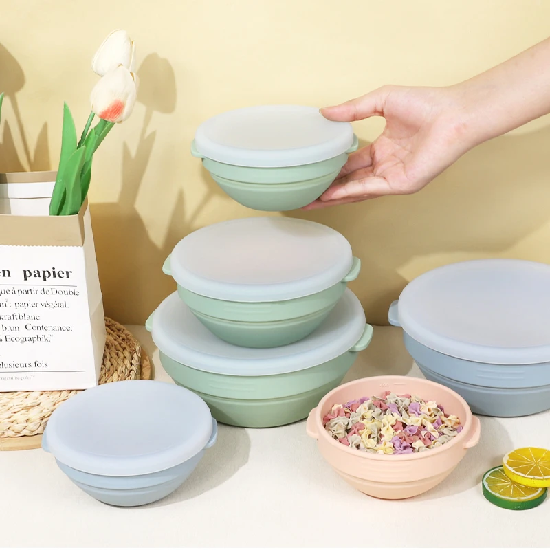 Collapsible Food Storage Containers with Lids Silicone Meal Prep Lunch Containers BPA Free Reusable Bento lunch Box Set