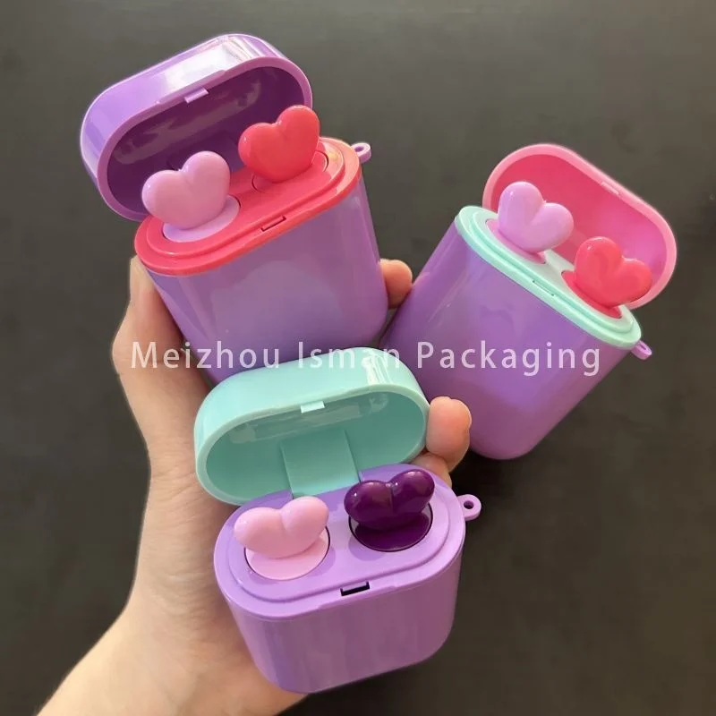 Custom 10ml Double Sides Ended Airpord Earphone Lip Gloss Tubes Heart Lip Applicator 2 in 1 Lipgloss Tube Packaging Container