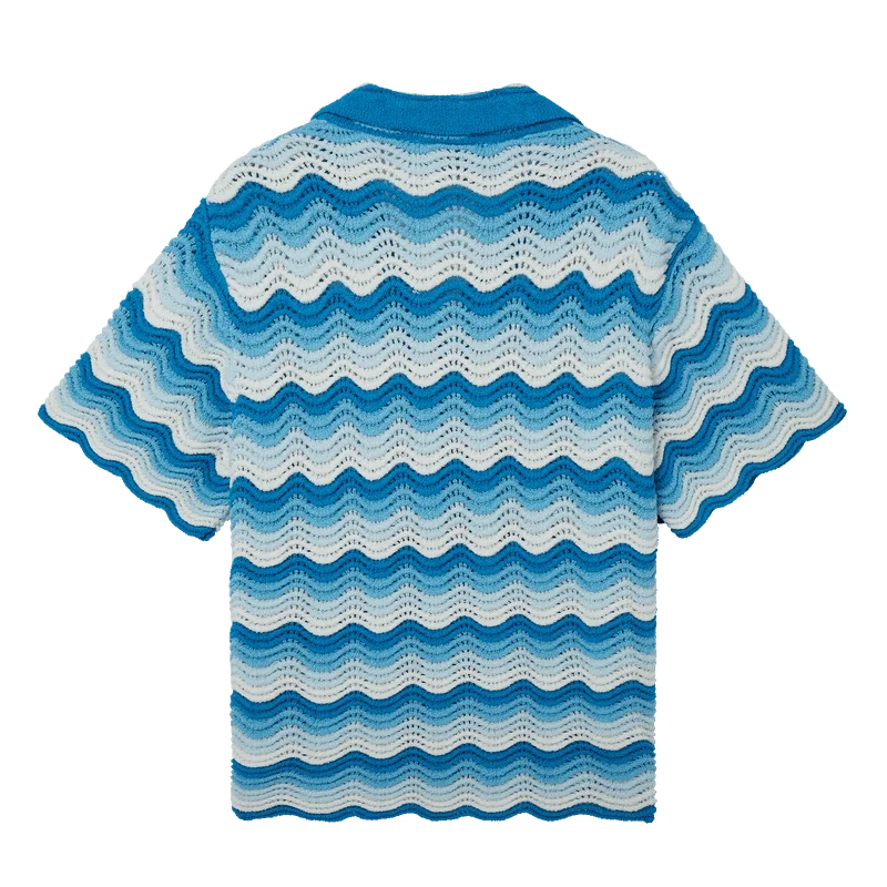 Fashion Logo custom men knitted top knitwear mesh hollow out polo knitwear summer knit t-shirt crochet shirt sweater