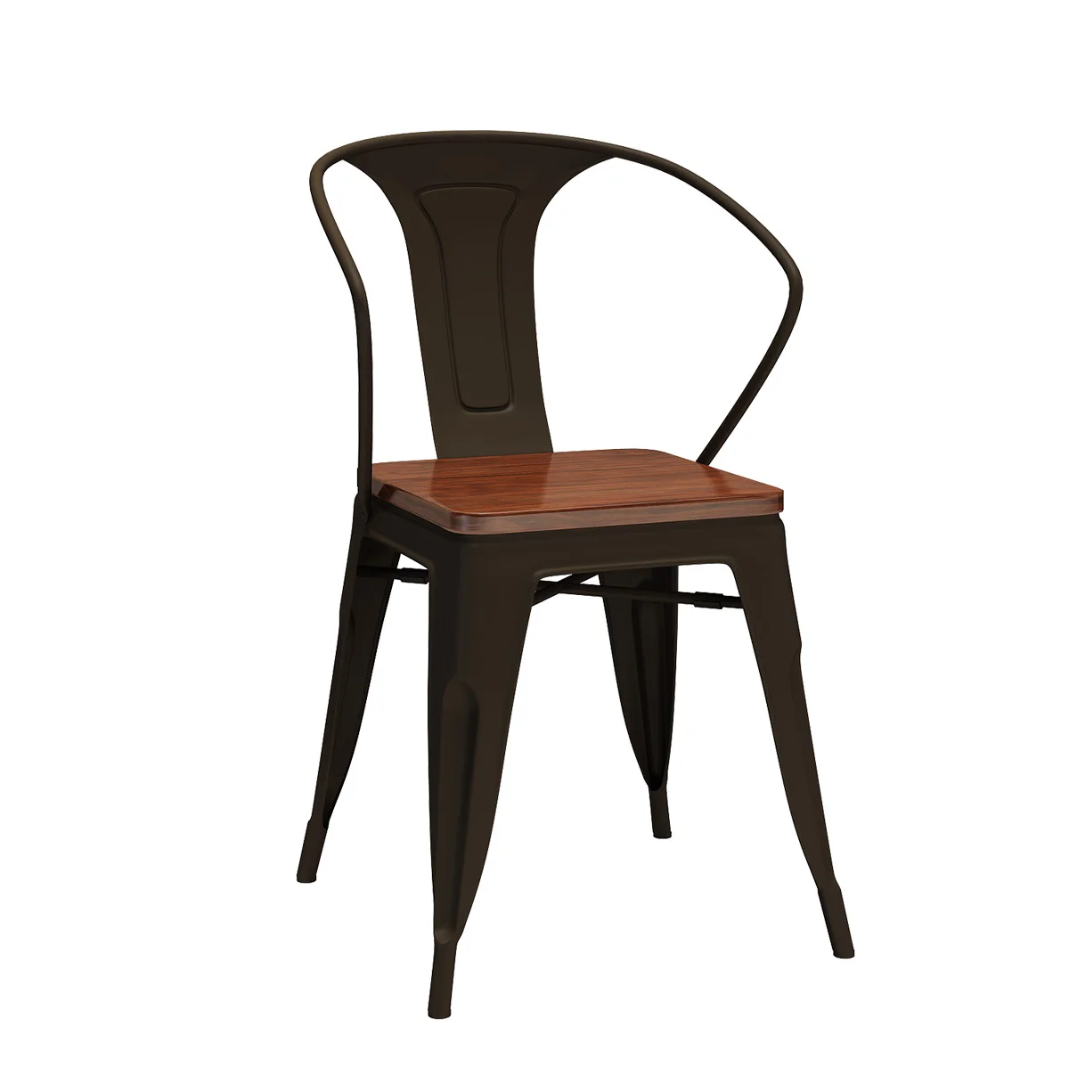 
restaurant Leisure banquet industrial Rustic cafe bistro Stackable steel metal dining chair with wood seat 