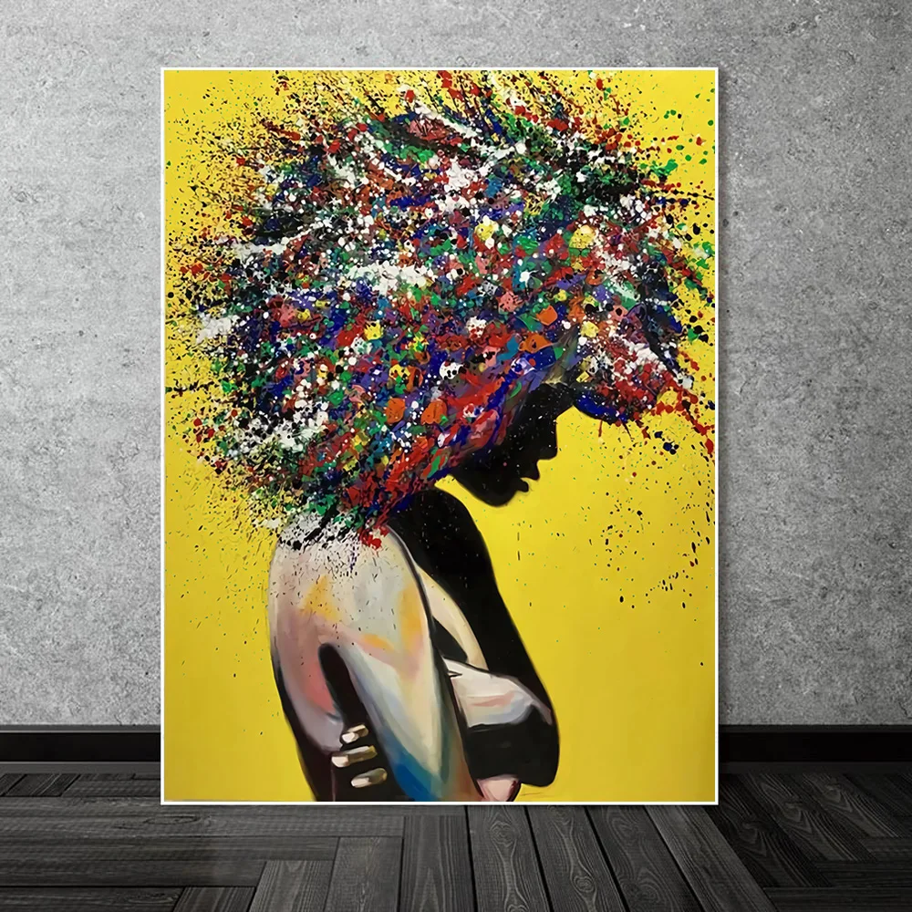 Hair Graffiti Abstract African Girl Wall Art Canvas Painting Poster And Prints POp Street Wall Art  Pictures For Home Decoration
