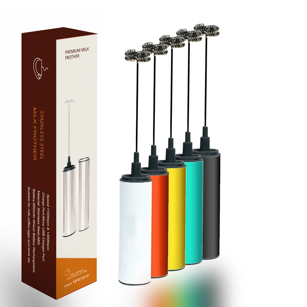 custom logo 2 speed Stainless steel detachable usb rechargeable electric coffee milk frother foamer with usb cable