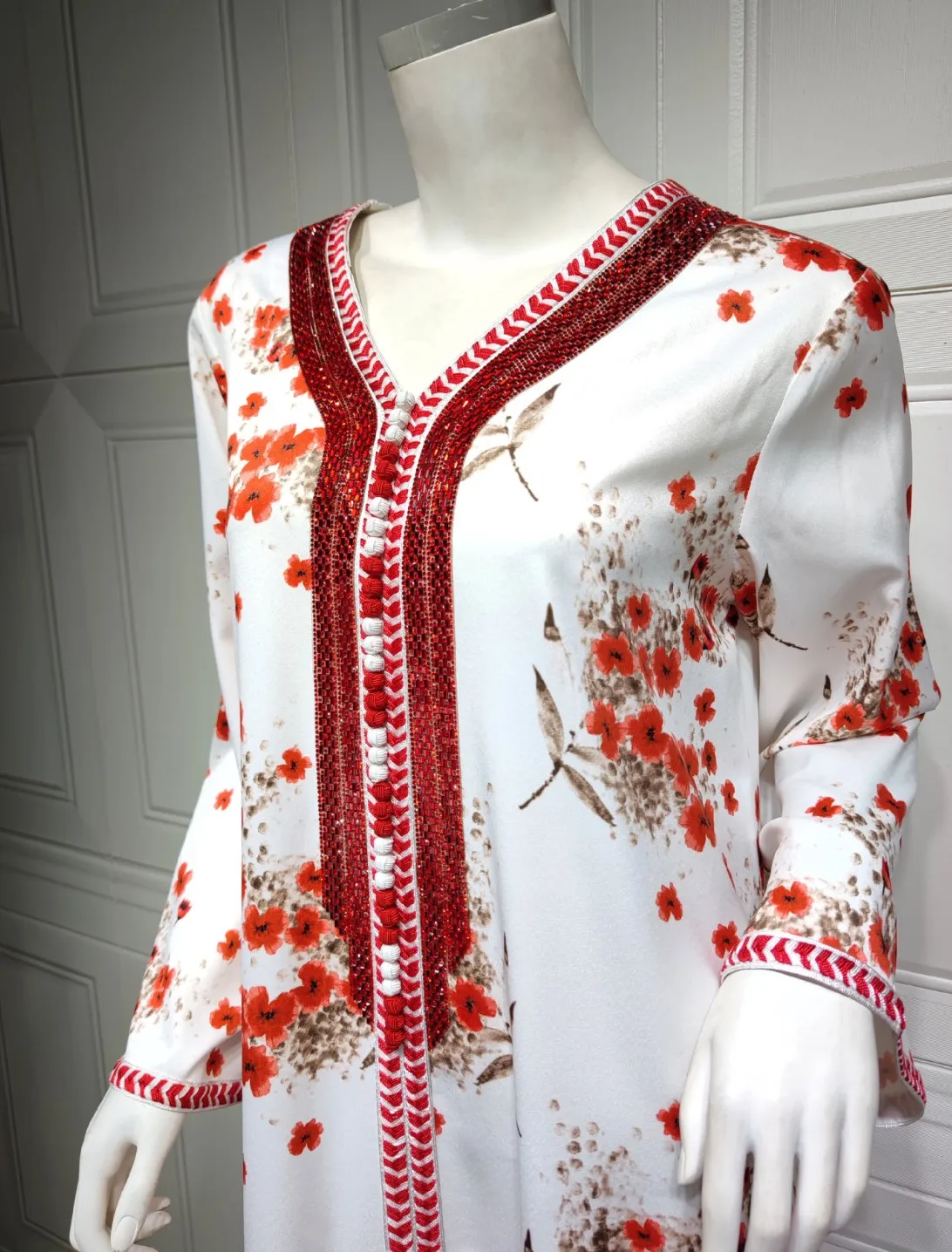 Fashion Islam clothing Arabic women high quality luxury flower print diamond lady Turkey Dubai Muslim women long dress