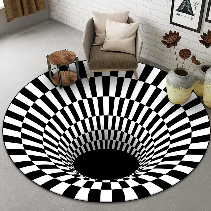Best selling Optical Illusion Rug 3D Area Rug Floor Mat Black White Plaid Round Rugs for living room Bedroom