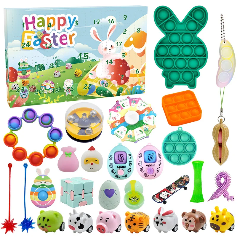2022 Stock Fast delivery Custom Kids Easter Fidget Toy 25Pcs Set Advent Calendar Bubble Fidget Toy Set Fidget Advent Calendars