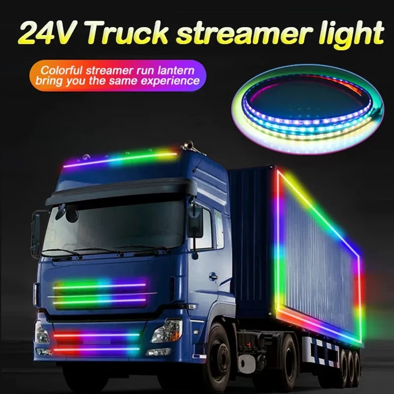 24V 1m 2m 2.4m Waterproof Colorful Turn Signal Lamp Auto Daytime Running Light Strip Strobe Warning LED Truck Lights Accessories