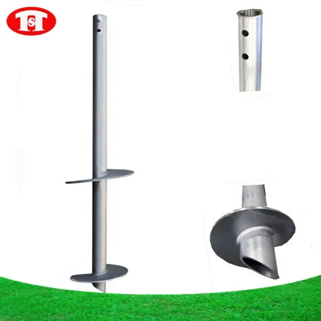 Extension tubes for building helical piles go deep into ground for required depth and torque