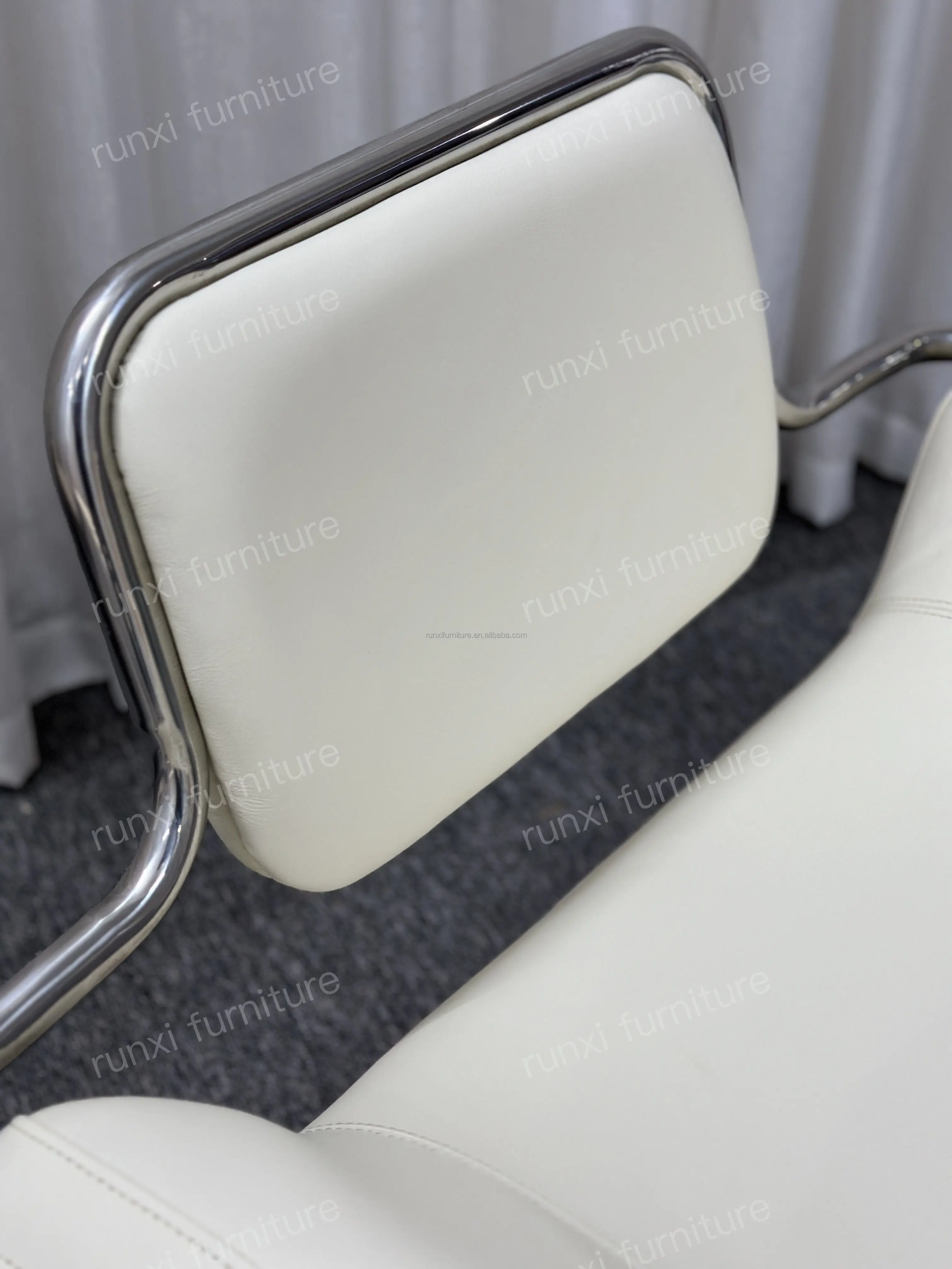 Convex Leather Single Chair with Stainless Steel Frame Simple Bean Bag Style for Living Room Leisure-Home Furniture