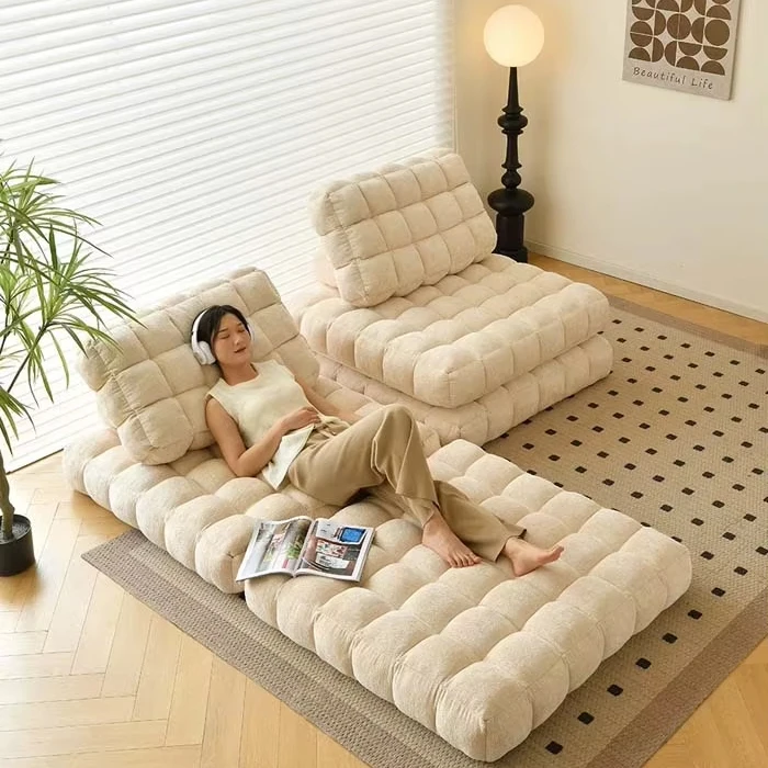 Modern Single Module Tofu Block Sofa Chair Waffle Lazy Sofa for Bedroom or Living Room for Small Apartments