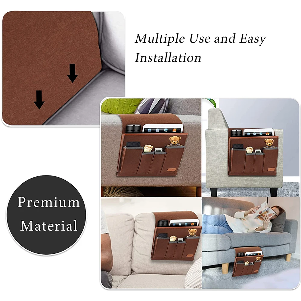 custom felt Sofa Armrest bag Organiser Sofa Armchair Caddy for couch Arm Chair Side Pocket for Magazine Tablet Phone