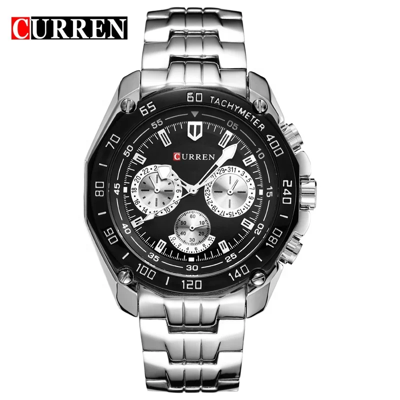 Crren 8077 Mens Watches Analog Quartz Business Classic Trendy Stainless Steel Men Watch