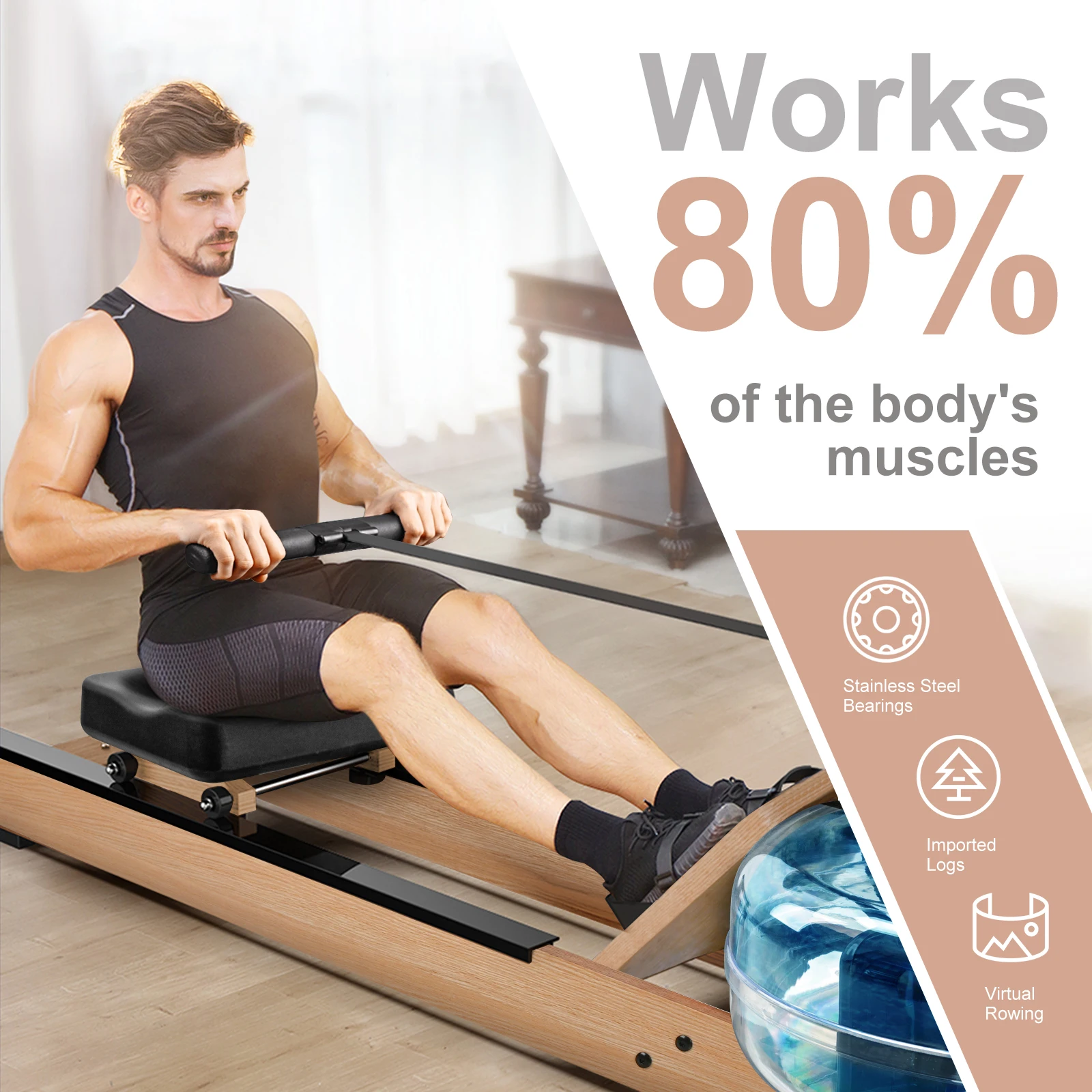 rowing machine with LCD Monitor for Home Gym Use Water Resistance Exercise Rower
