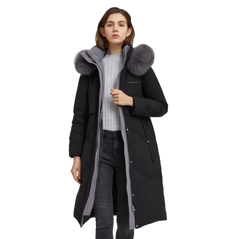 Индивидуальный Логотип роскошный Женская куртка с большим меховым воротником, Стеганный жакет, куртка для женщин средней длины куртки-пуховики на утином пуху