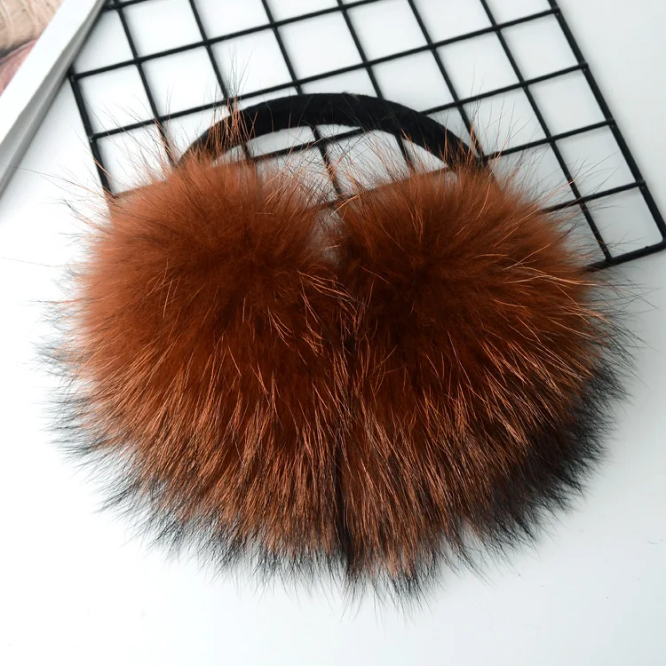 
High Quality winter warm Soft fluffy plush earmuff raccoon fur earmuffs with custom colour Raccoo n dog hair earmuff winter 