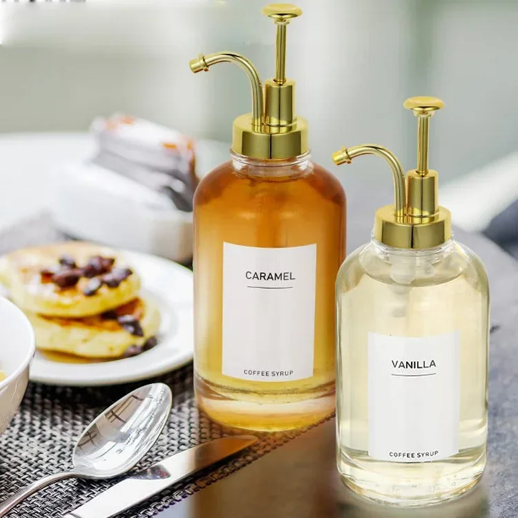 Coffee Syrup Dispenser Coffee Bar Pump Dispenser Glass Syrup Bottle 500ml 16oz Maple Coffee Syrup Pump Bottles