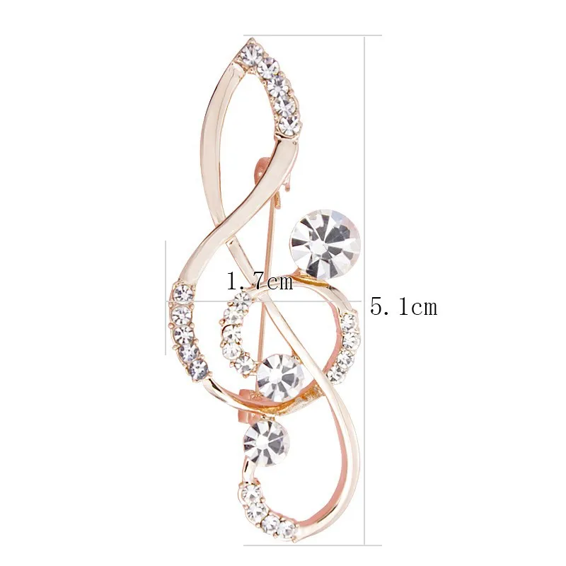Musical Performance Party Concerts Gifts Elegant Rhinestone Music Note Shaped Pin Brooch Dress Jewelry Accessories for Men Women