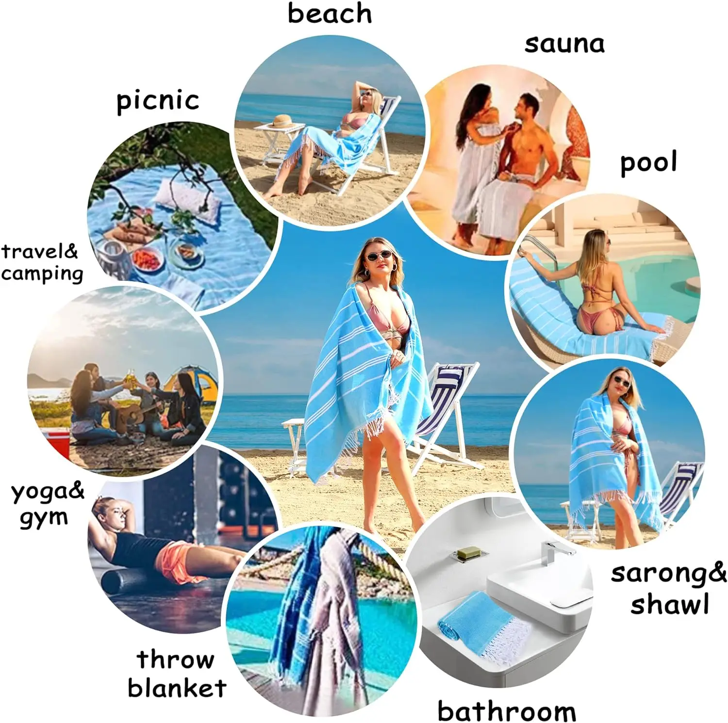 Summer Sublimation beach towel Large Turkish Towels Printed Striped Cotton Beach Towel