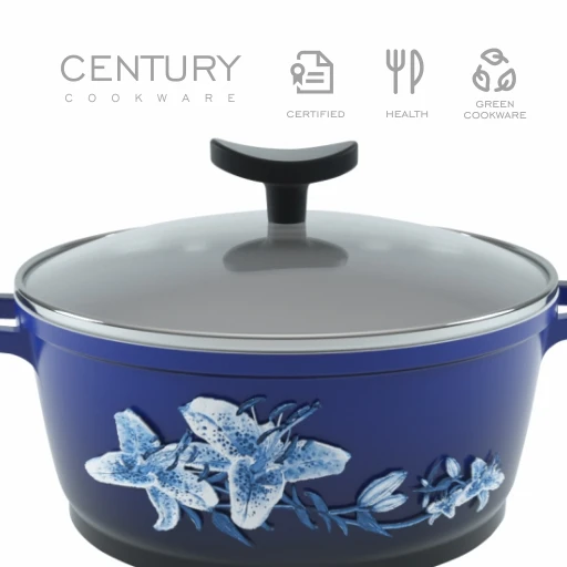 CENTURY Large Capacity 28cm Double Ear Clay Pot Klein Blue Hand Drawn Aluminum Non-Stick Cookware Durable Europe-Style Food Use