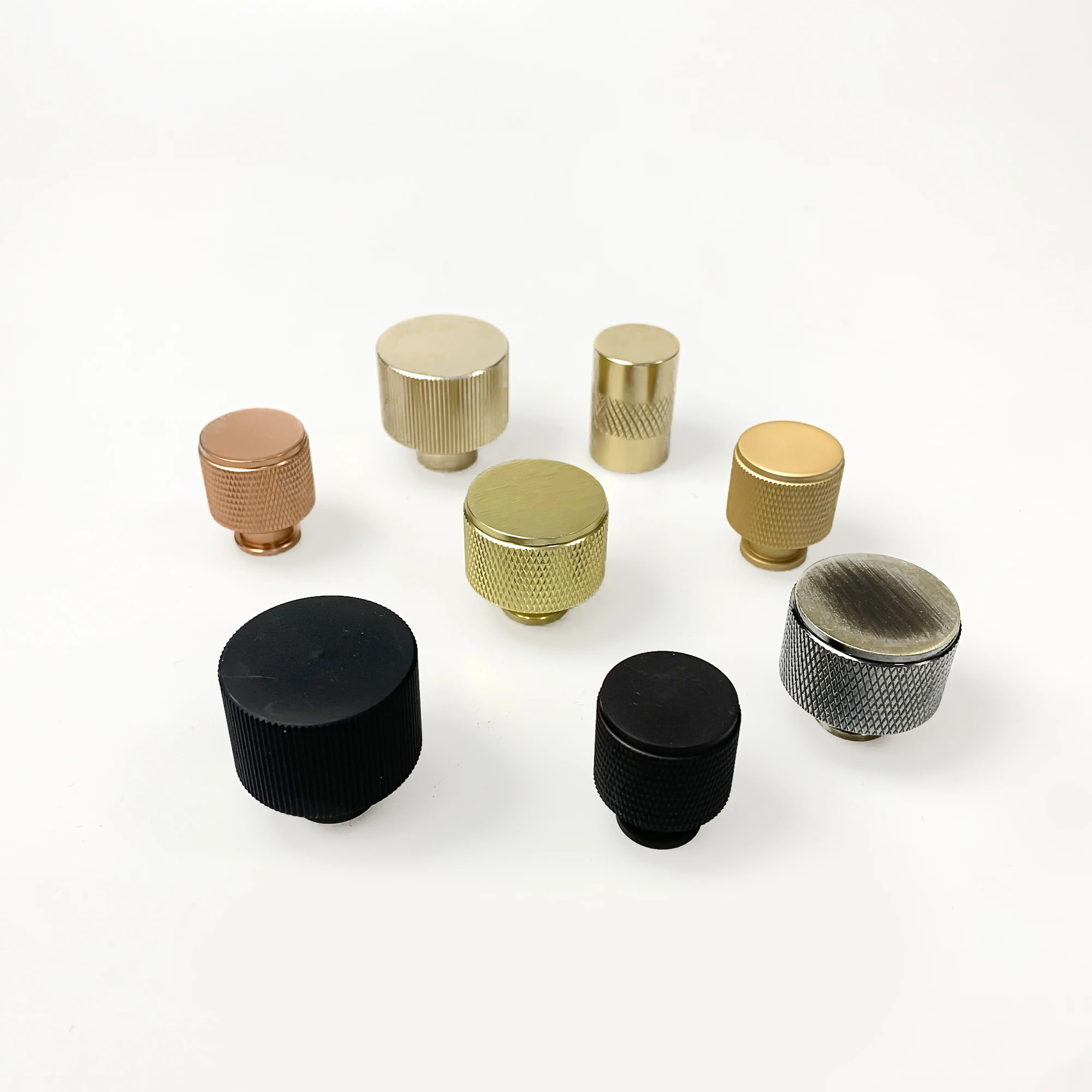 Aluminum Small Handle and Knob Furniture Kitchen Drawer Cabinet Gold Brass Knurled Knob