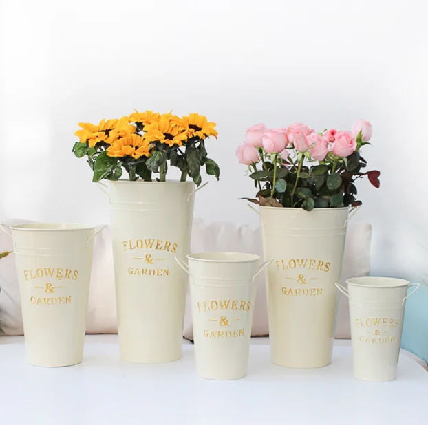 Flower garden supplier decorative iron bucket metal flower pot with handle