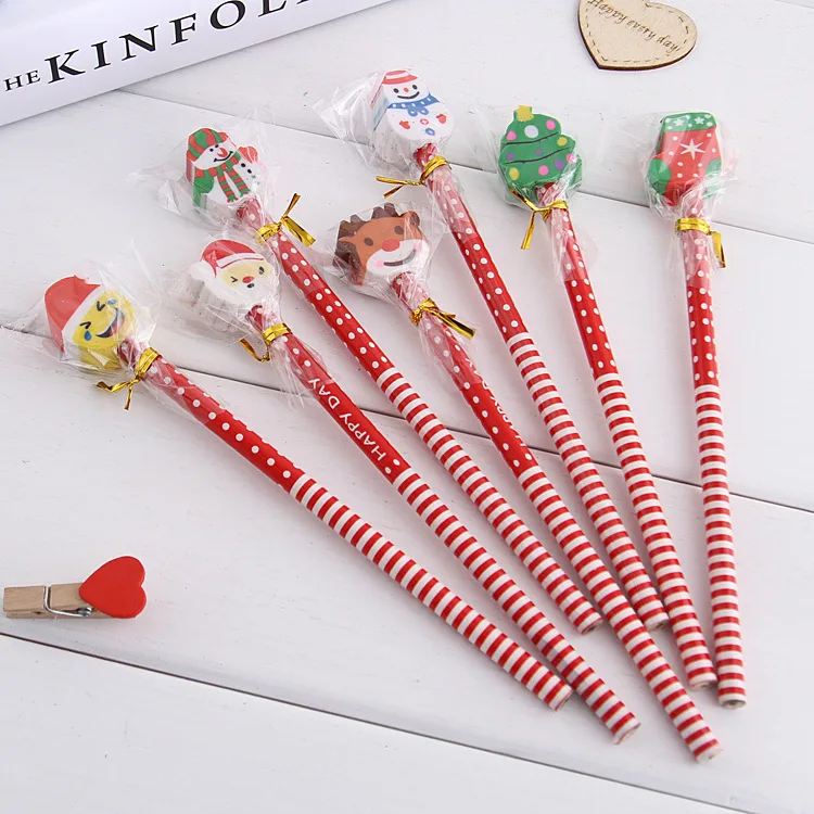 Cartoon style cheap high quality Christmas HB pencil stationery with eraser