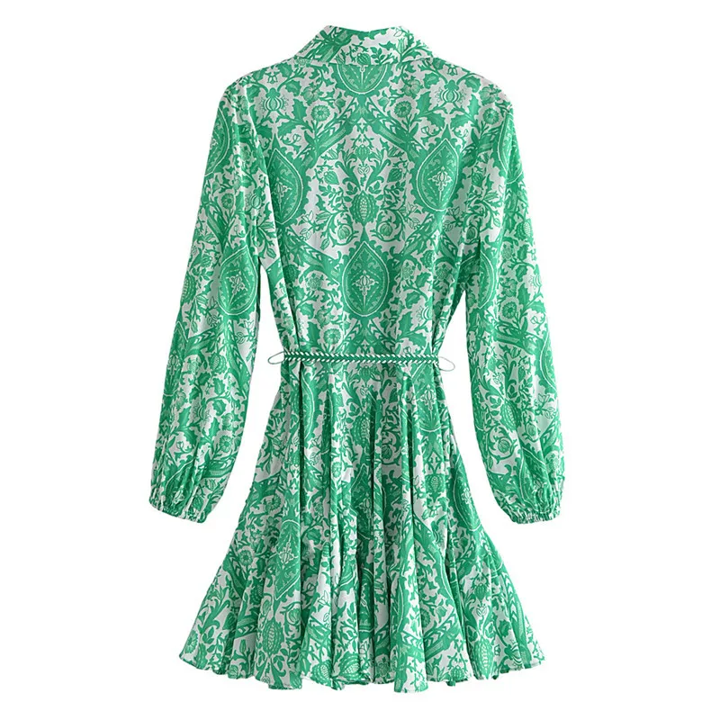 2022 Fall Floral Printed Long Sleeve Girls Mini Shirt Dresses For Women