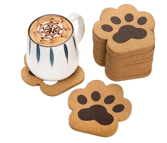 Absorbent Reusable Cork Holder Heat Resistant Thick Cup Mat for Tea Coffee Cat Shape Coasters for Table Protection Home Decor