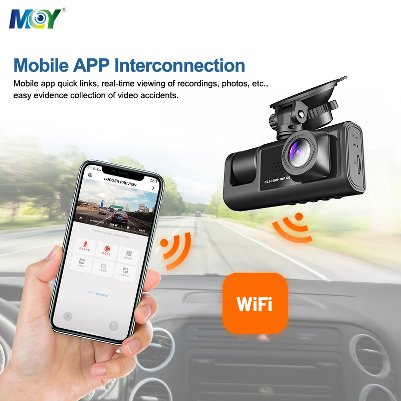 3 Lens 1080P Dash Cam with Front Inside Rear Cameras Build in WiFi Phone App Control Loop Recording Night Vision for all Cars