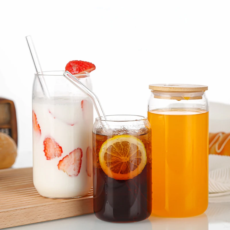 Blank Sublimation Hot Transfer 12Oz 16Oz 25Oz Clear Frosted Cola Milk Juice Beer Can Glass With Lid And Straw