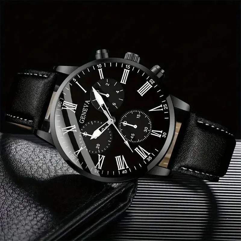 Wholesale Custom Alloy fashion Classic leather GENEVA date wristWatch calendar Quartz bracelet and Watches set for men